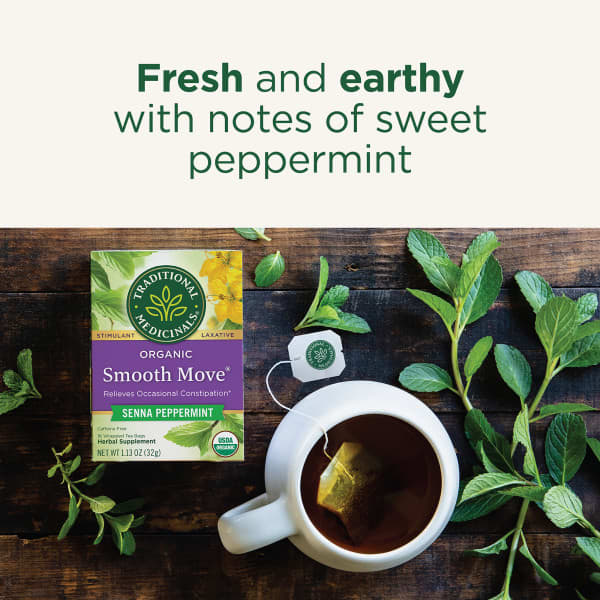 Чай Traditional Medicinals Organic Smooth Move® Senna Peppermint Caffeine Free, оттенок 16 Wrapped Tea Bags, 32 г, чайные пакетики — фото 2