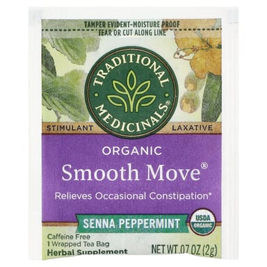 Чай Traditional Medicinals Organic Smooth Move® Senna Peppermint Caffeine Free, 16 чайных пакетиков в индивидуальной упаковке, 32 г, чайные пакетики