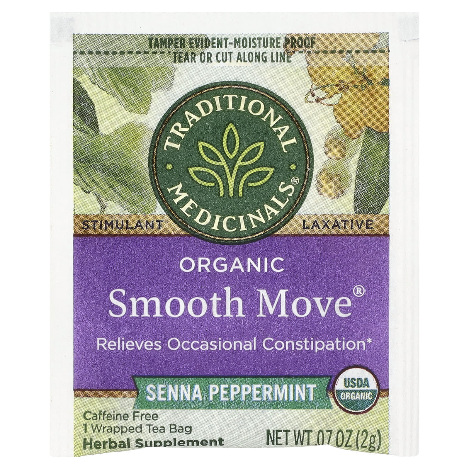Чай Traditional Medicinals Organic Smooth Move® Senna Peppermint Caffeine Free, оттенок 16 Wrapped Tea Bags, 32 г, чайные пакетики — фото 6