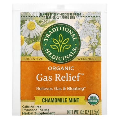 Чай Traditional Medicinals Organic Gas Relief™ Chamomile Mint Caffeine Free, оттенок 16 Wrapped Tea Bags, 24 г, чайные пакетики