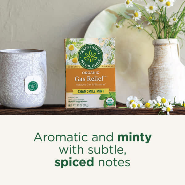Чай Traditional Medicinals Organic Gas Relief™ Chamomile Mint Caffeine Free, оттенок 16 Wrapped Tea Bags, 24 г, чайные пакетики — фото 5