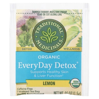 Чай Traditional Medicinals Organic EveryDay Detox® Lemon Caffeine Free, оттенок 16 Wrapped Tea Bags, 24 г, чайные пакетики