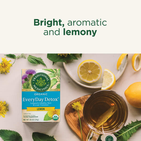 Чай Traditional Medicinals Organic EveryDay Detox® Lemon Caffeine Free, оттенок 16 Wrapped Tea Bags, 24 г, чайные пакетики — фото 5