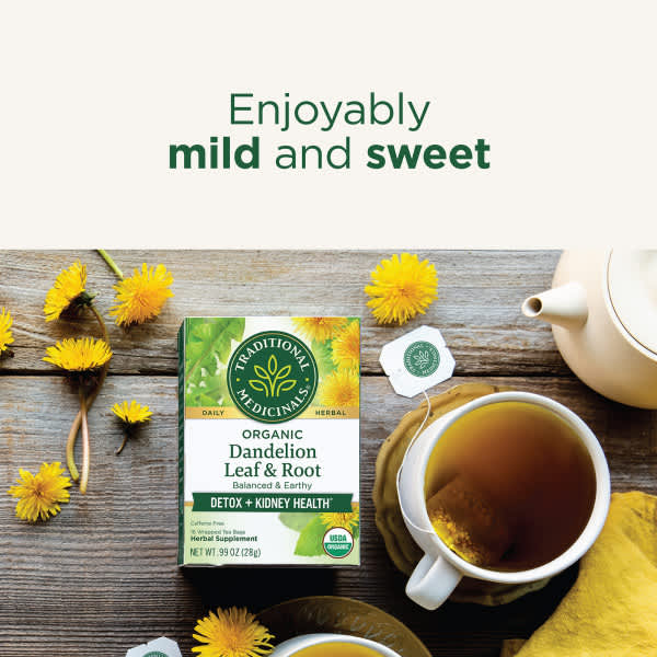 Чай Traditional Medicinals Organic Dandelion Leaf & Root Caffeine Free, оттенок 16 Wrapped Tea Bags, 28 г, чайные пакетики — фото 2