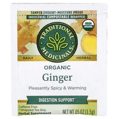 Фото товара: Имбирь Traditional Medicinals Organic Caffeine Free, 16 чайных пакетиков в индивидуальной упаковке, 24 г, чайные пакетики