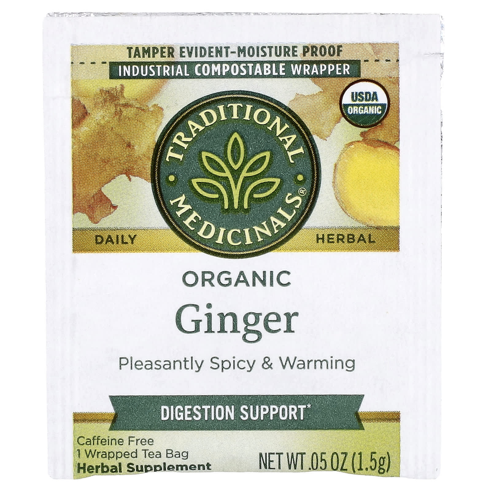 Имбирь Traditional Medicinals Organic Caffeine Free, оттенок 16 Wrapped Tea Bags, 24 г, чайные пакетики — фото 6