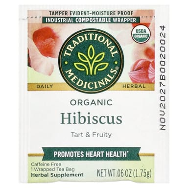 Чай Traditional Medicinals Organic Hibiscus Caffeine Free, 16 чайных пакетиков в индивидуальной упаковке, 28 г, чайные пакетики