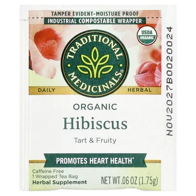 Фото товара: Чай Traditional Medicinals Organic Hibiscus Caffeine Free, 16 чайных пакетиков в индивидуальной упаковке, 28 г, чайные пакетики