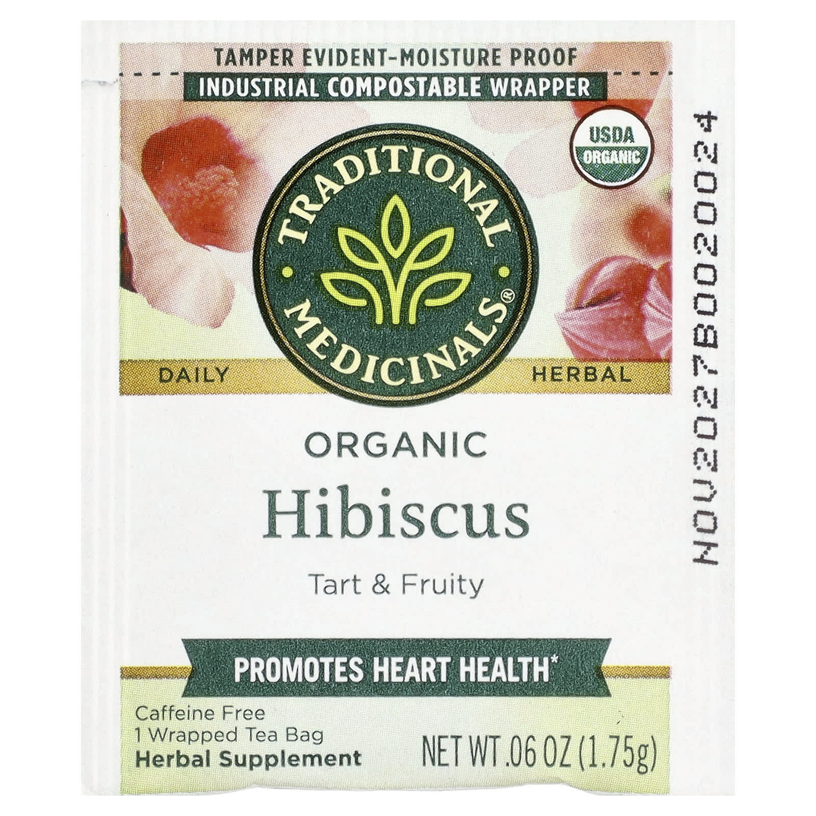 Чай Traditional Medicinals Organic Hibiscus Caffeine Free, оттенок 16 Wrapped Tea Bags, 28 г, чайные пакетики — фото 6