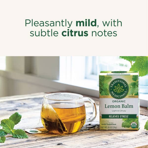Чай Traditional Medicinals Organic Lemon Balm Caffeine Free, оттенок 16 Wrapped Tea Bags, 24 г, чайные пакетики — фото 2