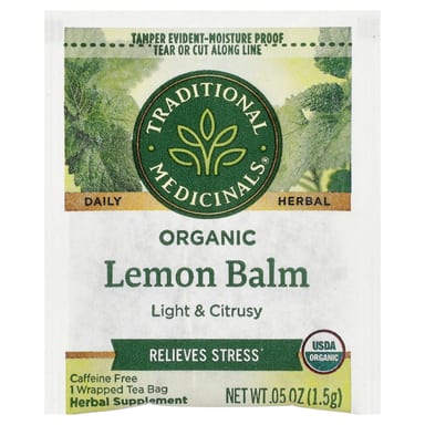 Чай Traditional Medicinals Organic Lemon Balm Caffeine Free, 16 чайных пакетиков в индивидуальной упаковке, 24 г, чайные пакетики