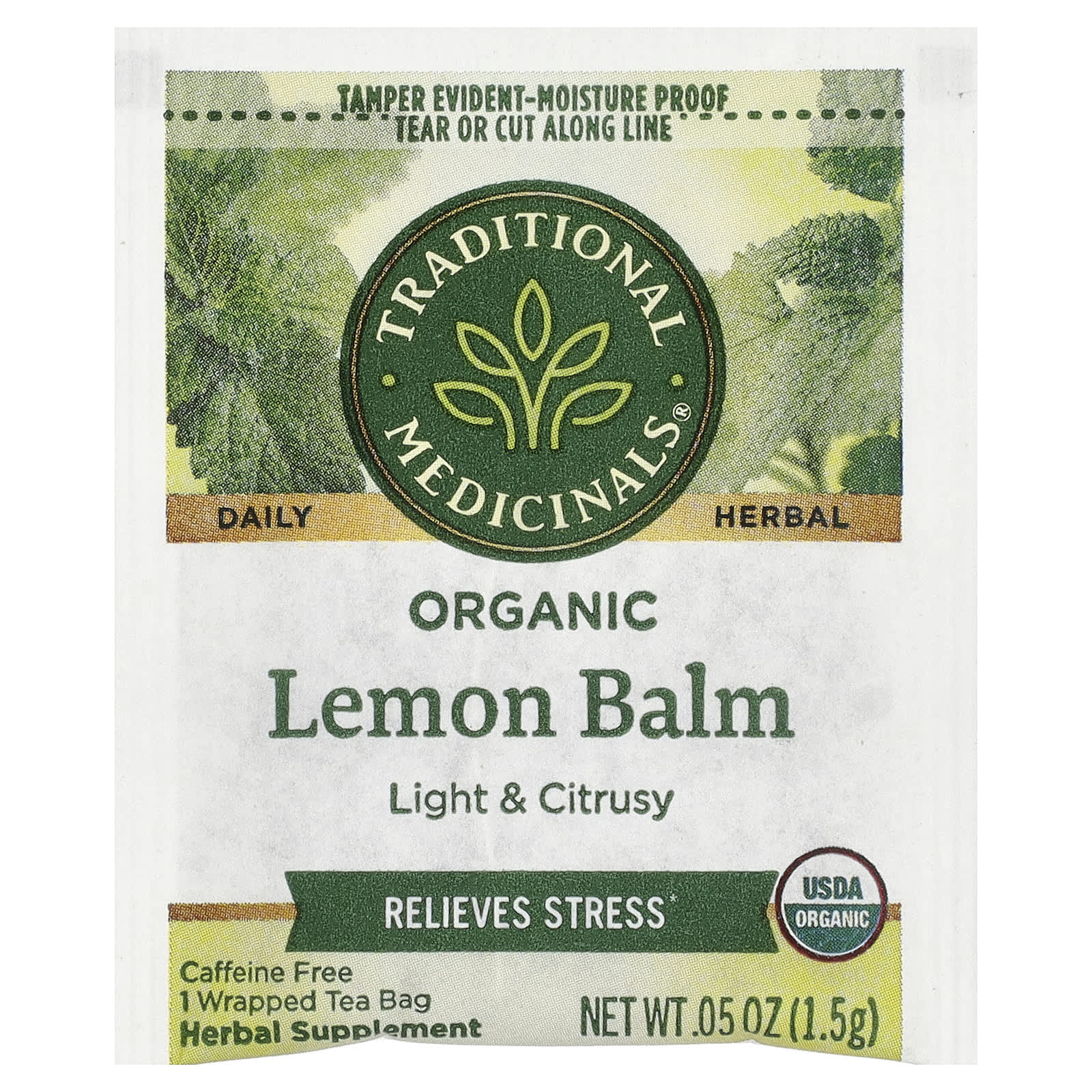 Чай Traditional Medicinals Organic Lemon Balm Caffeine Free, оттенок 16 Wrapped Tea Bags, 24 г, чайные пакетики — фото 6