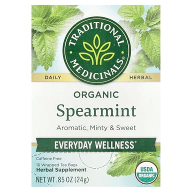 Чай Traditional Medicinals Organic Spearmint Caffeine Free, оттенок 16 Wrapped Tea Bags, 24 г, чайные пакетики