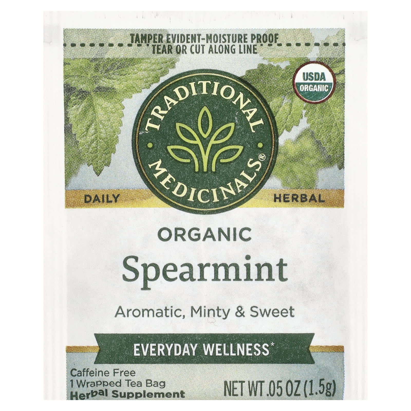 Чай Traditional Medicinals Organic Spearmint Caffeine Free, оттенок 16 Wrapped Tea Bags, 24 г, чайные пакетики — фото 3