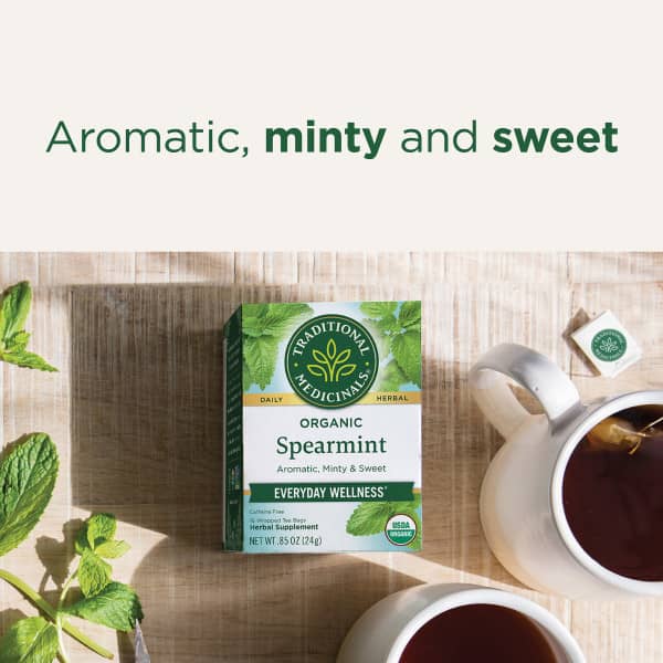 Чай Traditional Medicinals Organic Spearmint Caffeine Free, оттенок 16 Wrapped Tea Bags, 24 г, чайные пакетики — фото 5