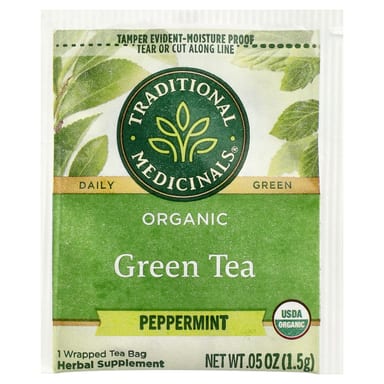 Чай Traditional Medicinals Organic Green Peppermint, оттенок 16 Wrapped Tea Bags, 24 г, чайные пакетики