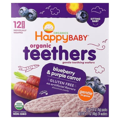 Детское вафли для прорезывания зубов Happy Family Organics Happy Baby® Organic Teethers Gentle, вкус Blueberry & Purple Carrot, 4 г, 12 пакетов