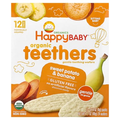 Детское вафли для прорезывания зубов Happy Family Organics Happy Baby® Organic Teethers Gentle Sweet Potato & Banana, 4 г, 12 пакетов