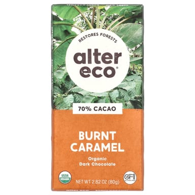 Темный шоколад Alter Eco Organic Bar Burnt Caramel 70% Cacao, 80 г, батончик