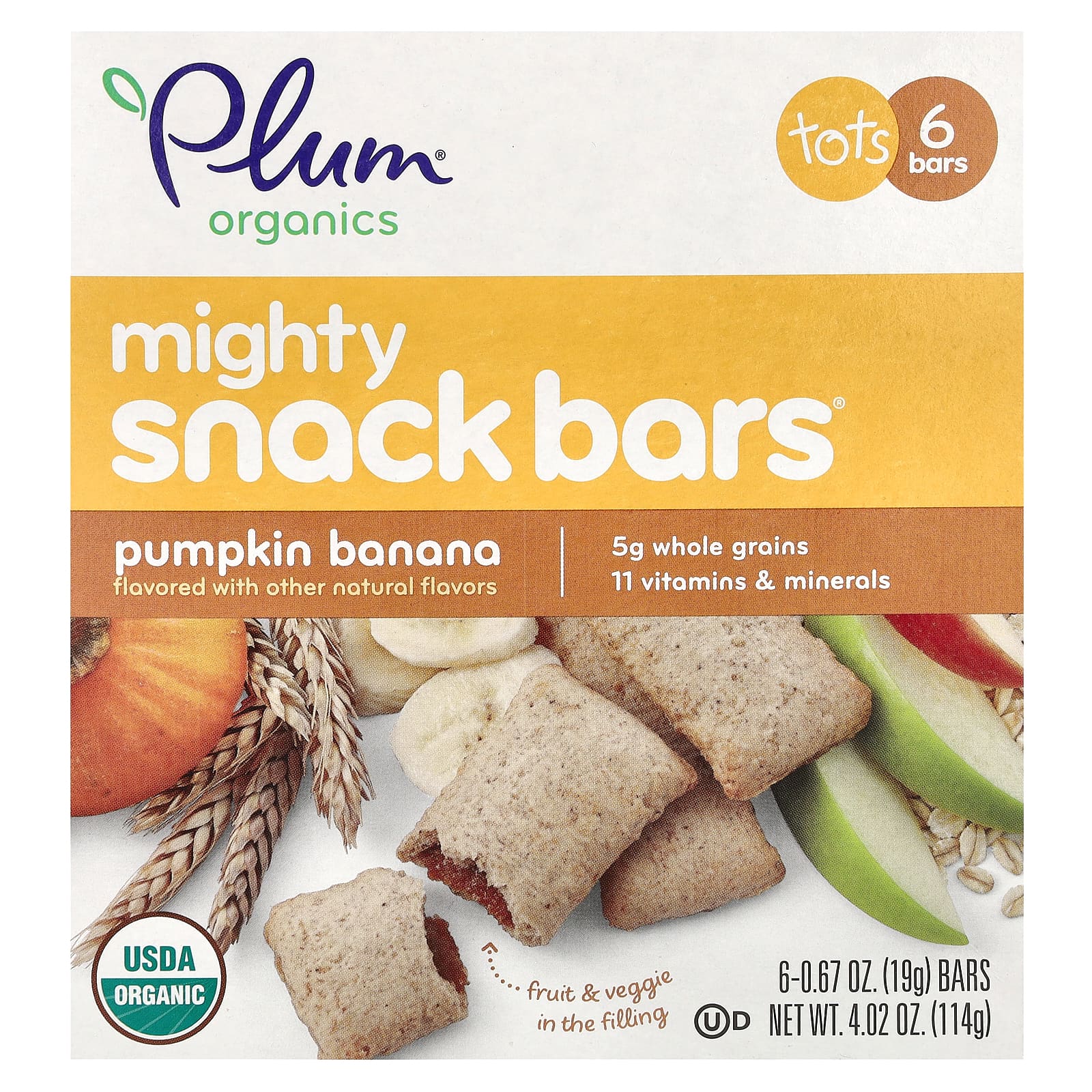Снек Plum Organics Mighty Bars Pumpkin Banana, оттенок Tots, 19 г, 6 шт., батончик — фото 3