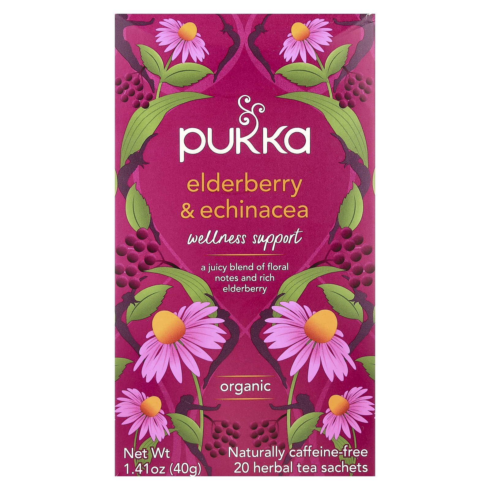 Бузина Pukka Herbs Organic Herbal Tea & Echinacea Caffeine Free, оттенок 20 Sachets, 40 г — фото 2