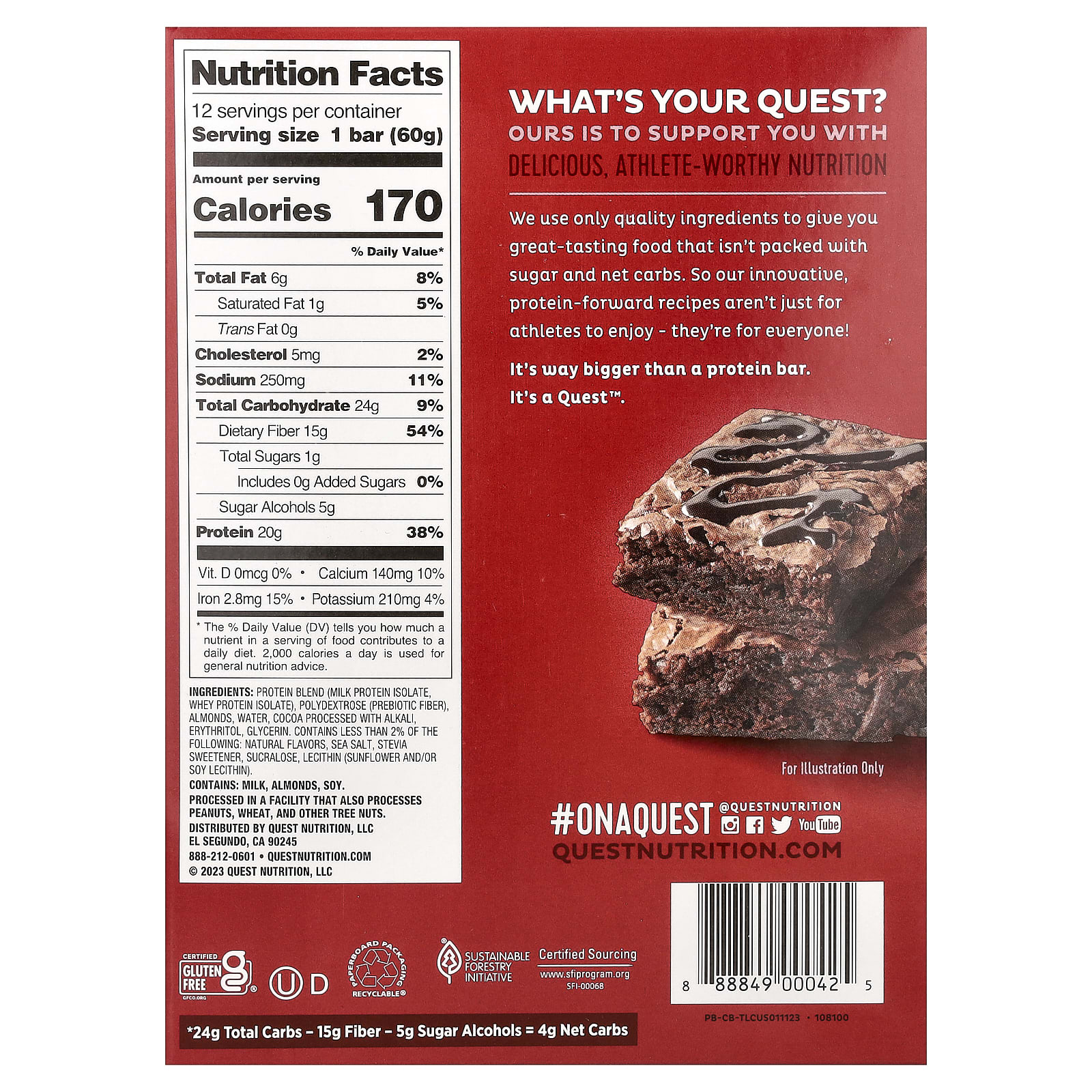 Протеиновый батончик Quest Nutrition Chocolate Brownie, 60 г, 12 шт. — фото 3