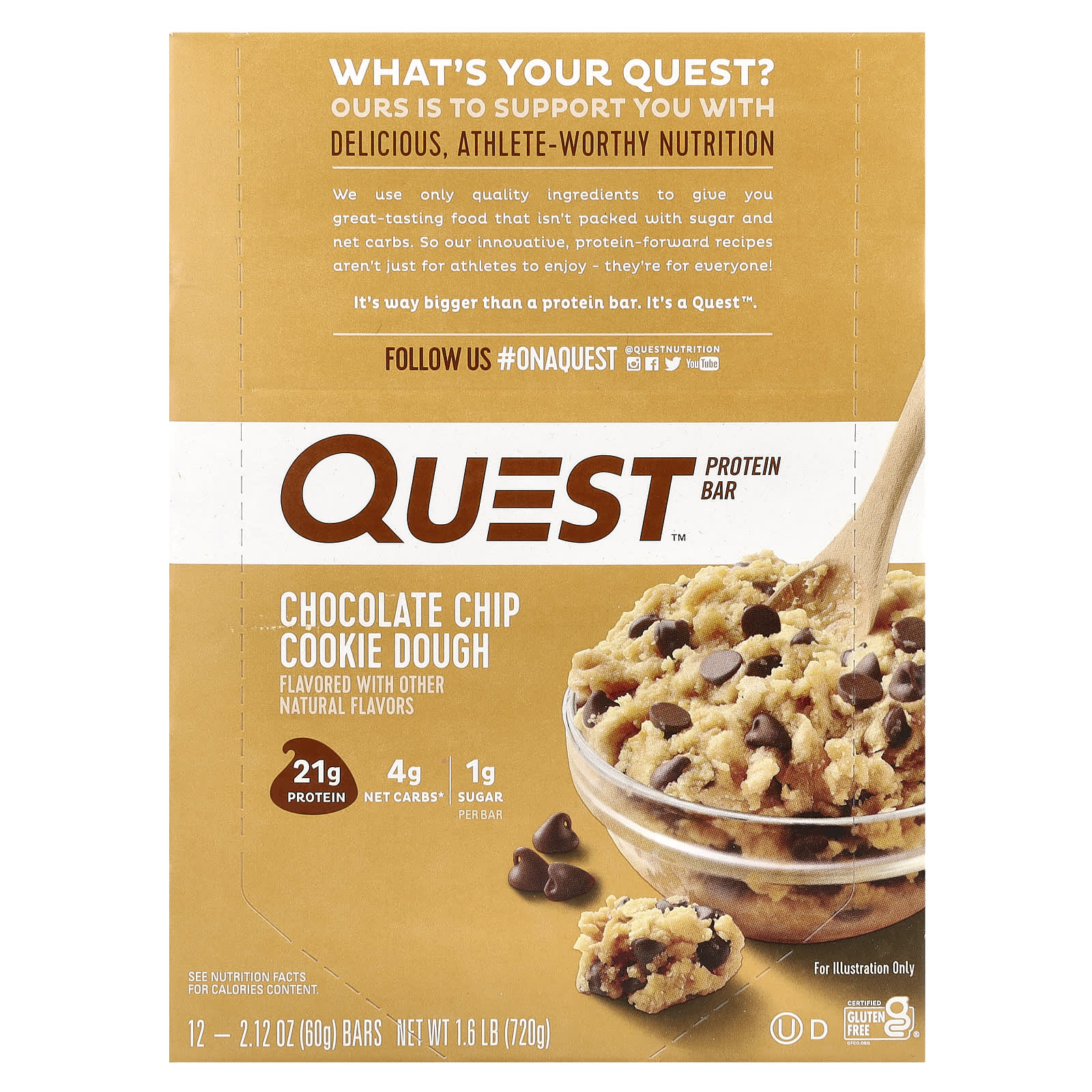 Протеиновый батончик Quest Nutrition Chocolate Chip Cookie Dough, 60 г, 12 шт. — фото 2