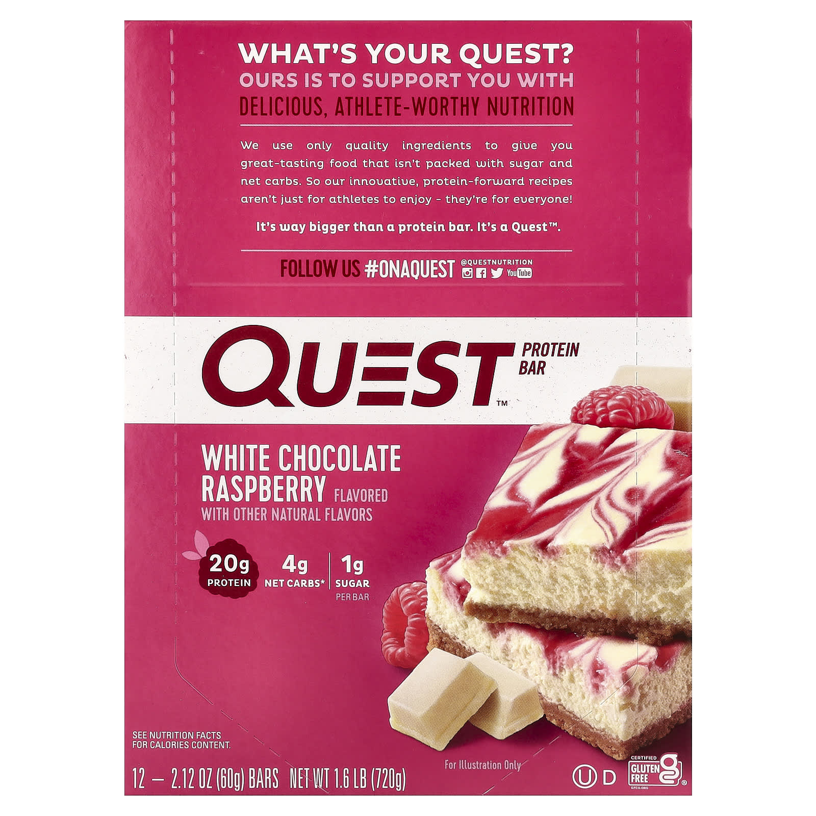 Протеиновый батончик Quest Nutrition White Chocolate Raspberry, 60 г, 12 шт. — фото 2