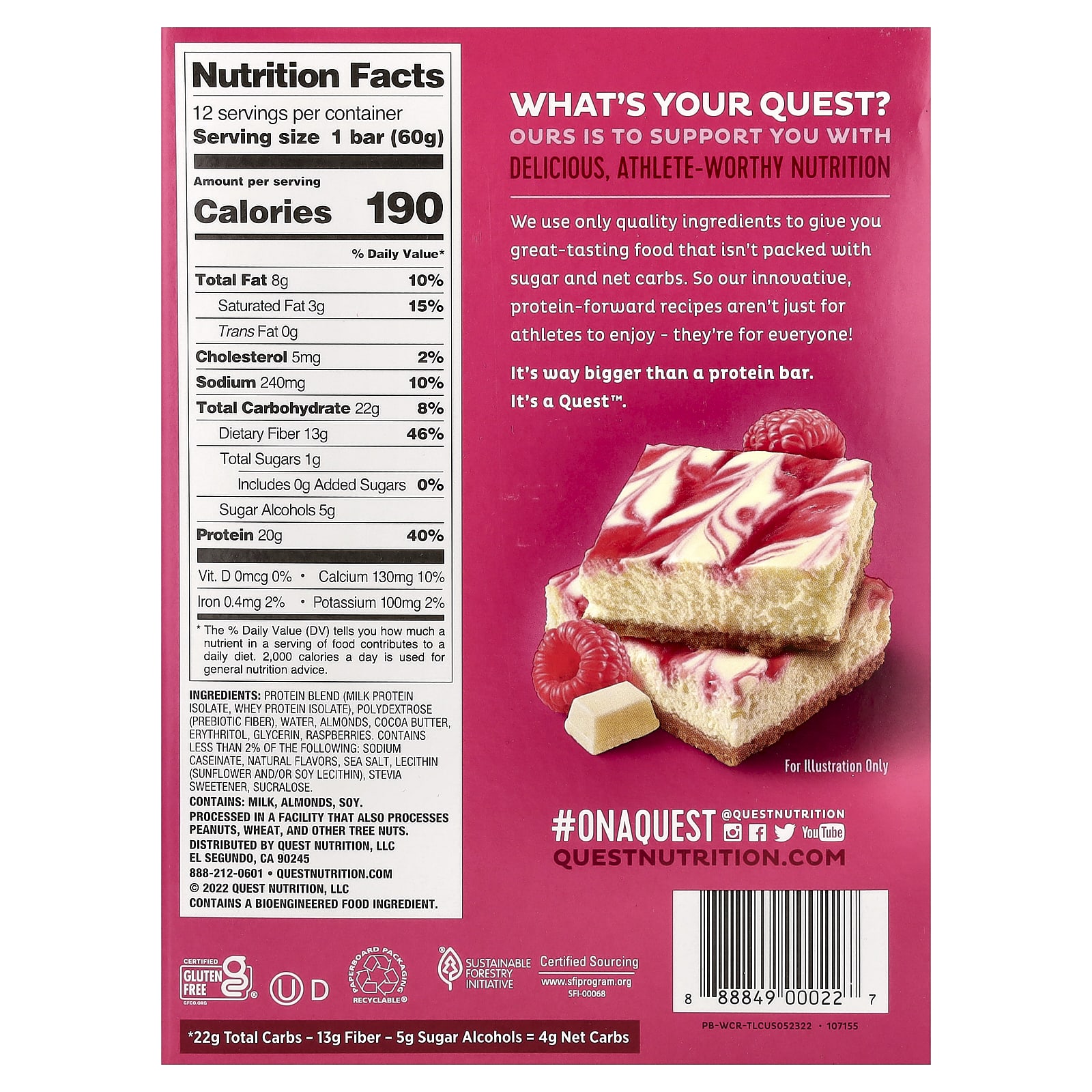 Протеиновый батончик Quest Nutrition White Chocolate Raspberry, 60 г, 12 шт. — фото 3