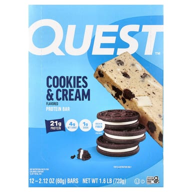 Протеиновый батончик Quest Nutrition Cookies & Cream, 60 г, 12 шт., крем