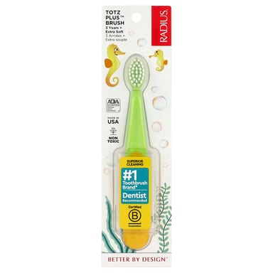 Зубная щётка RADIUS Totz Plus™ Brush 3 Years Extra Soft Green/Yellow, 1 шт.