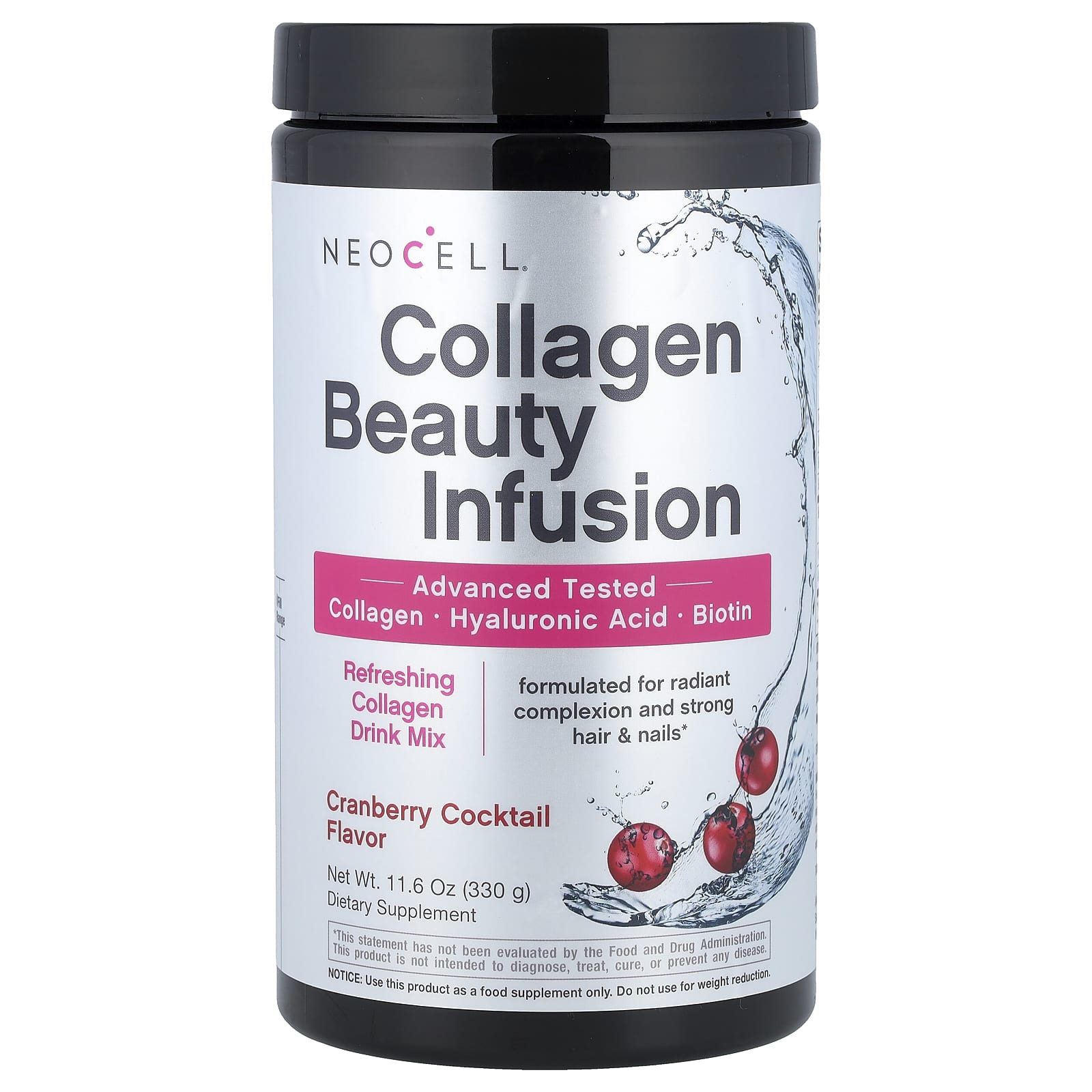 Клюква NeoCell Collagen Beauty Infusion Drink Mix Cocktail, 330 г, смесь для напитка