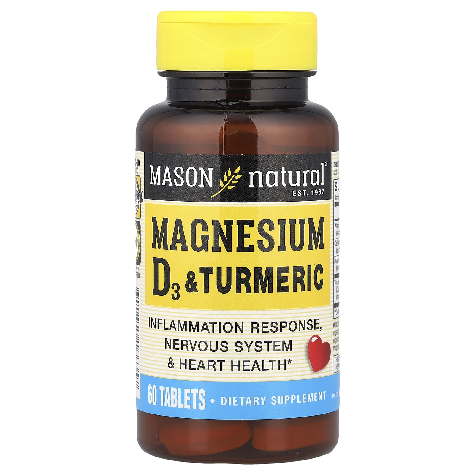 Витамин D3 Mason Natural Magnesium & Turmeric, 60 таблеток