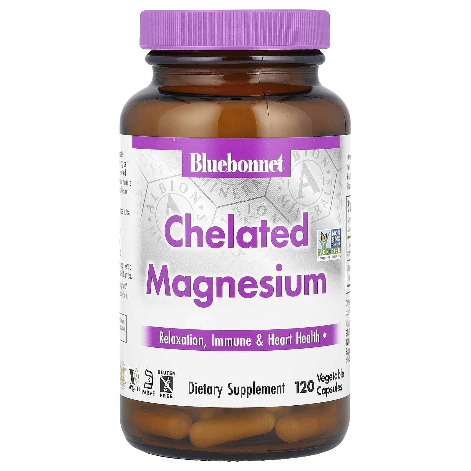 Магний Bluebonnet Nutrition Chelated, 100 мг, 120 растительных капсул