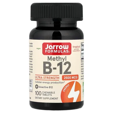 Фото товара: Метил B12 Jarrow Formulas Methyl B-, вкус «тропические фрукты», 2500 мкг, 100 жевательных таблеток