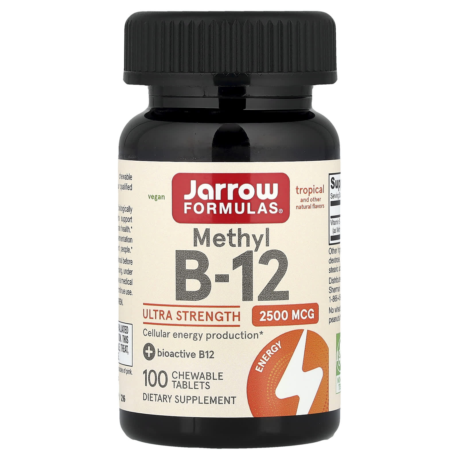 Метил B12 Jarrow Formulas Methyl B-, оттенок Tropical, 2500 мкг, 100 жевательных таблеток