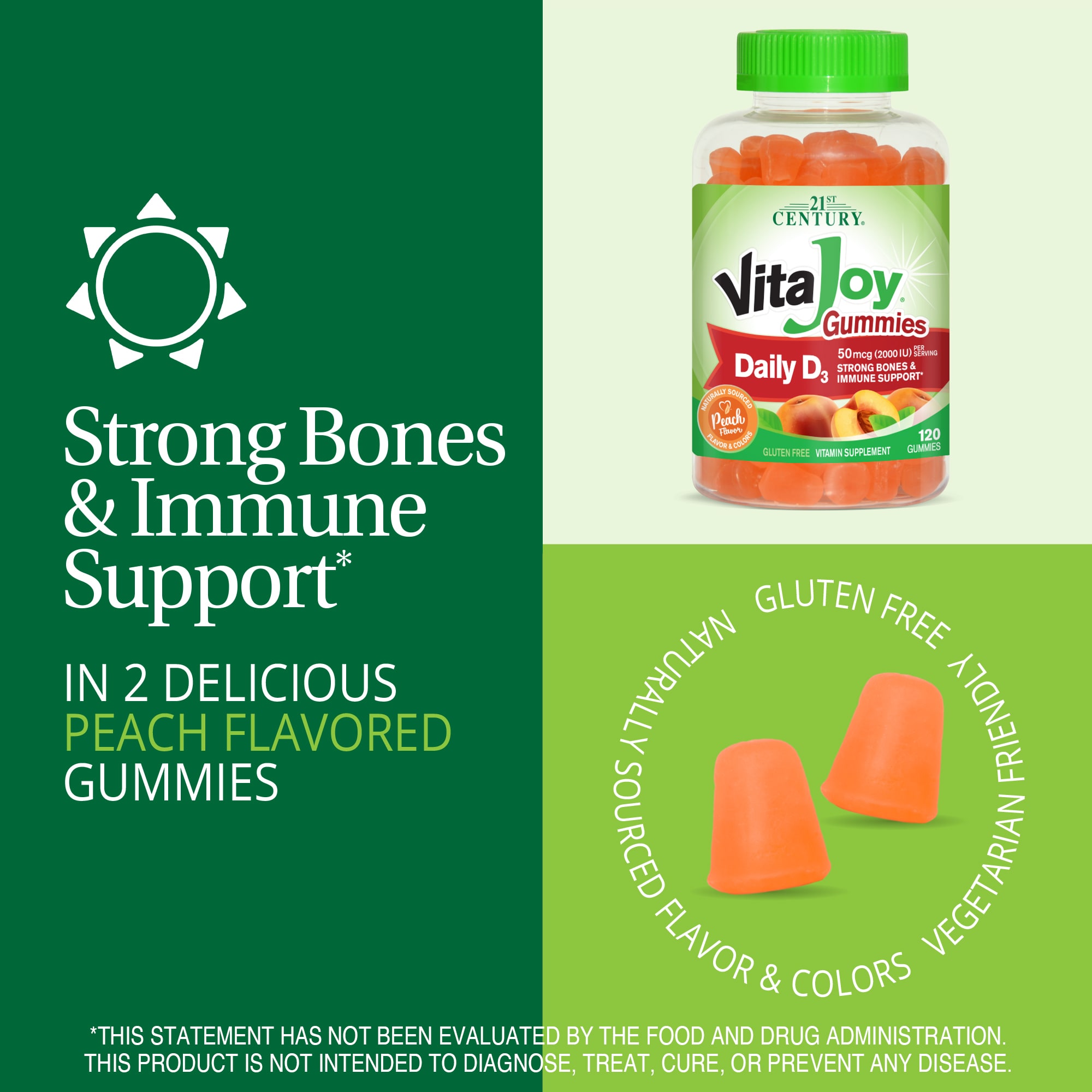 Витамин D3 21st Century VitaJoy® Daily Gummies, вкус Peach, 120 жевательных пастилок — фото 2