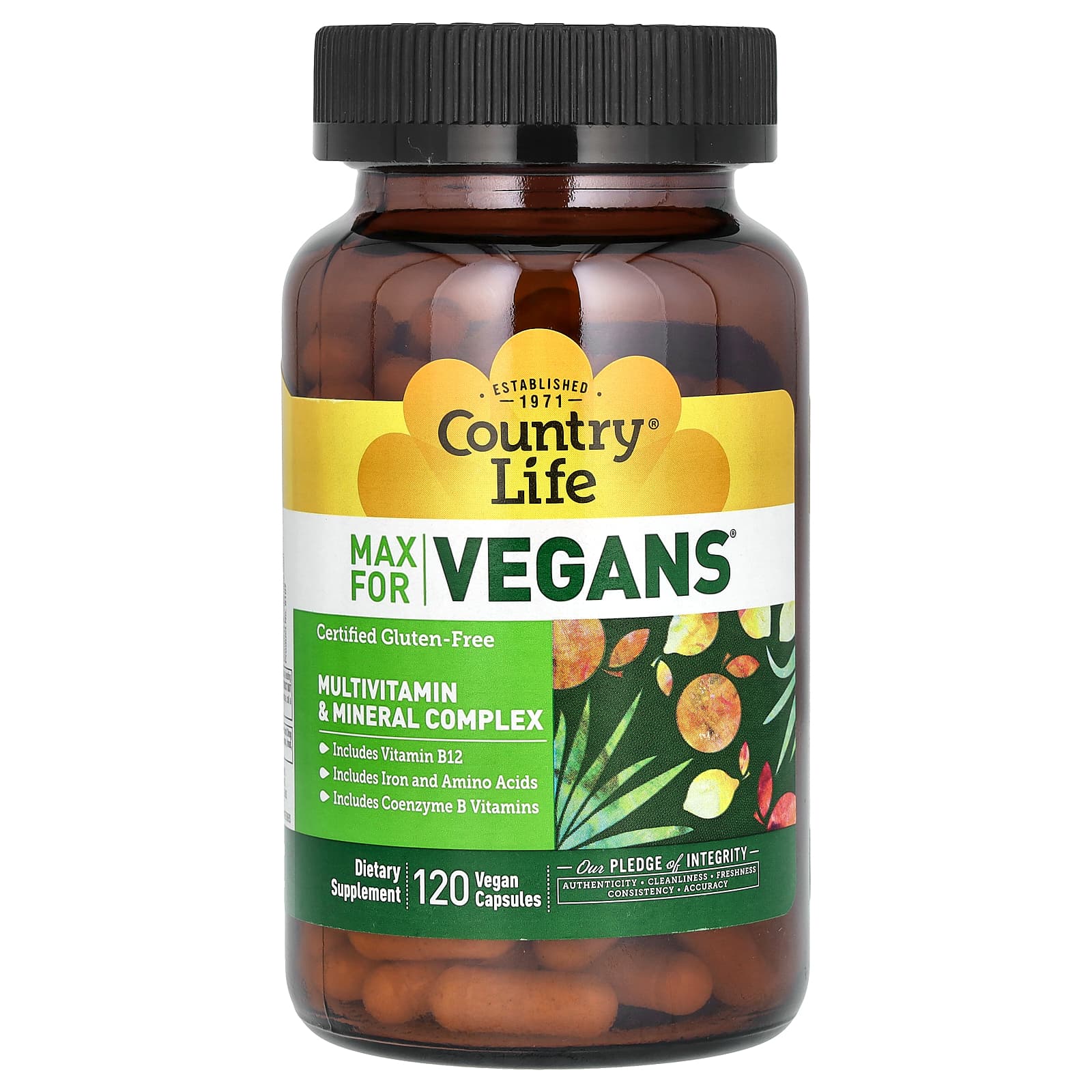 Мультивитаминно-минеральный комплекс Country Life Max for Vegans Complex, 120 растительных капсул