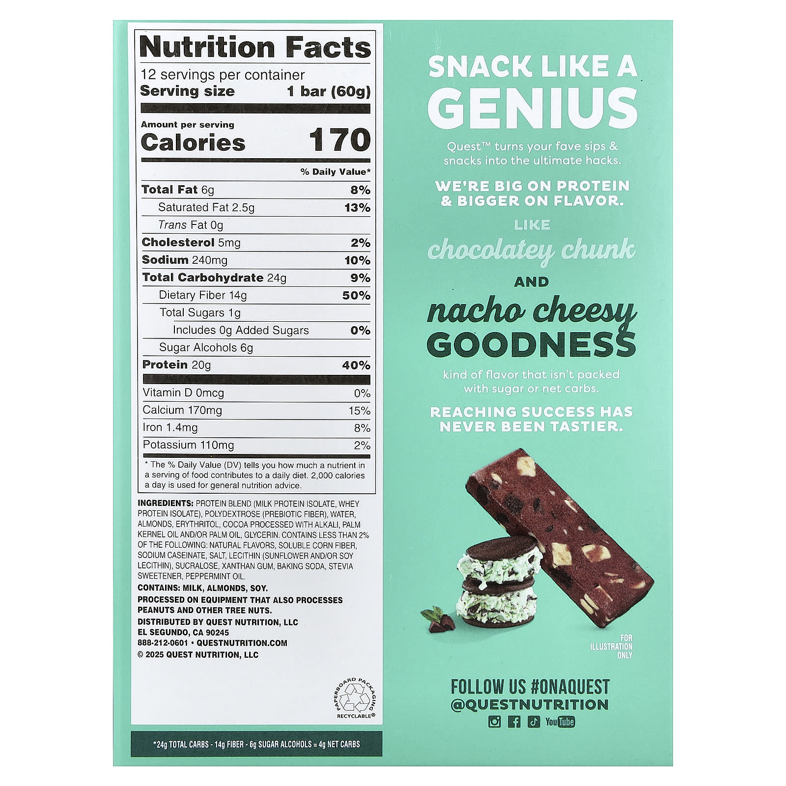 Протеиновый батончик Quest Nutrition, вкус Mint Chocolate Chunk, 60 г, 12 шт. — фото 2