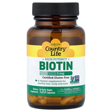 Биотин Country Life High Potency, 5 мг, 120 растительных капсул