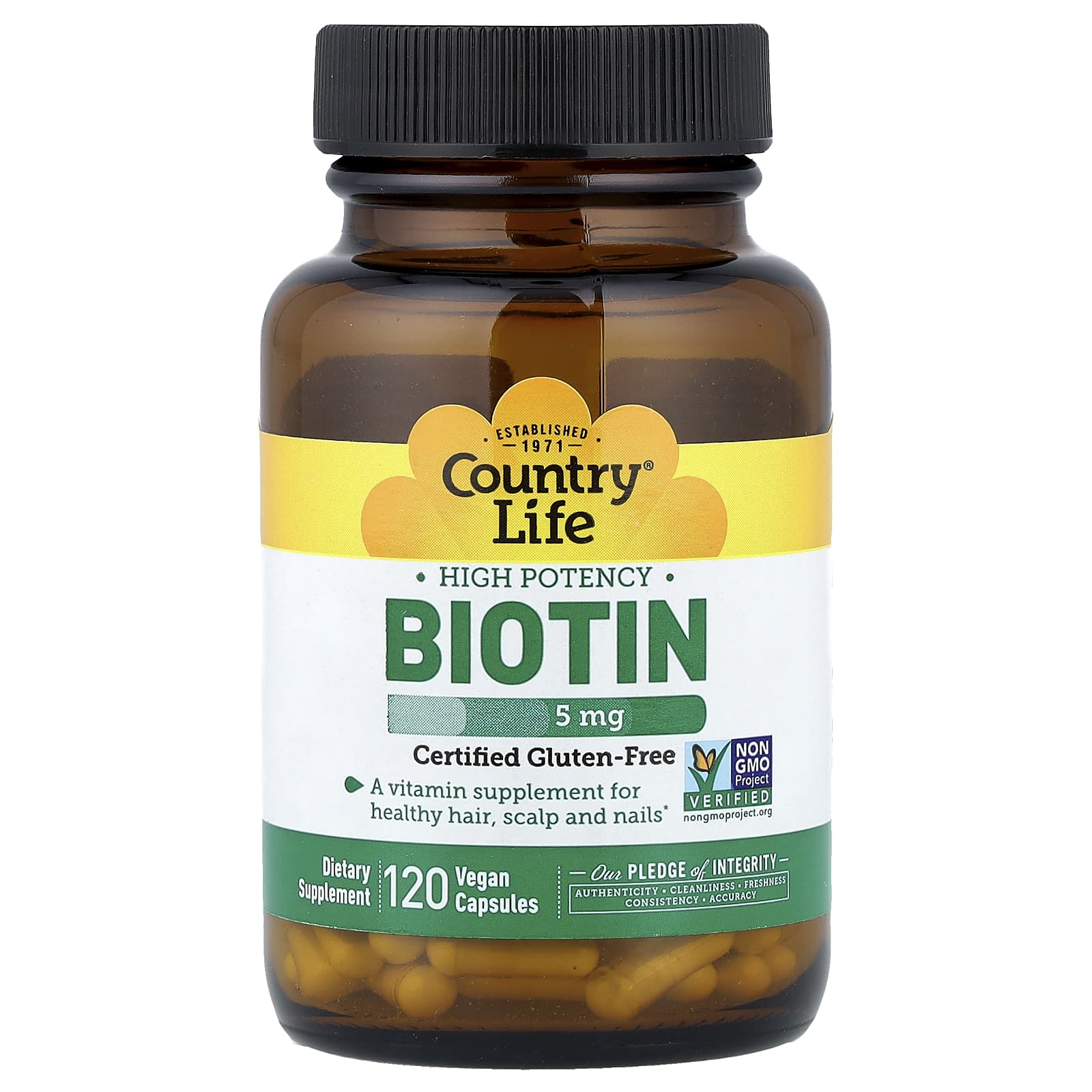 Биотин Country Life High Potency, 5 мг, 120 растительных капсул