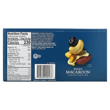 Ореховая смесь с сухофруктами Sahale Snacks Berry Macaroon, вкус Almond Trail Mix, Berry Macaroon, 42.5 г, 9 пакетов