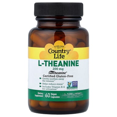 L-теанин Country Life L-Theanine, 200 мг, 60 растительных капсул