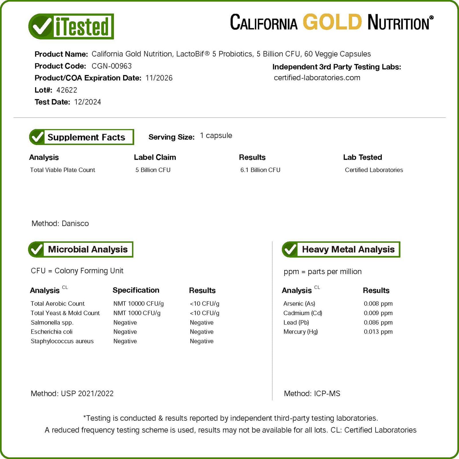 Пробиотик California Gold Nutrition LactoBif® 5, 5 млрд КОЕ, 60 растительных капсул — фото 2