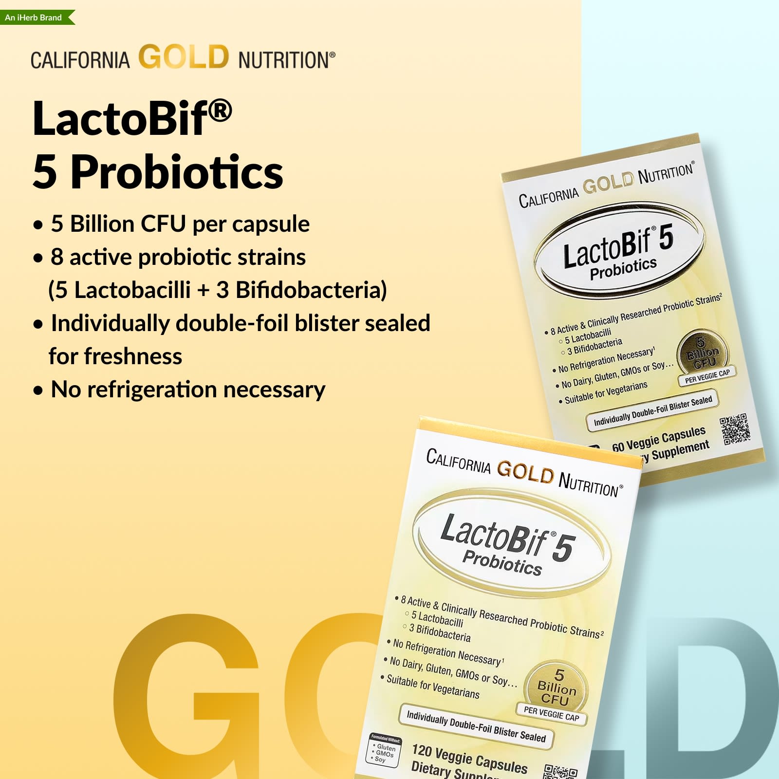 Пробиотик California Gold Nutrition LactoBif® 5, 5 млрд КОЕ, 60 растительных капсул — фото 4