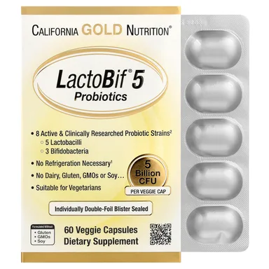 Фото товара: Пробиотик California Gold Nutrition LactoBif® 5, 5 млрд КОЕ, 60 растительных капсул