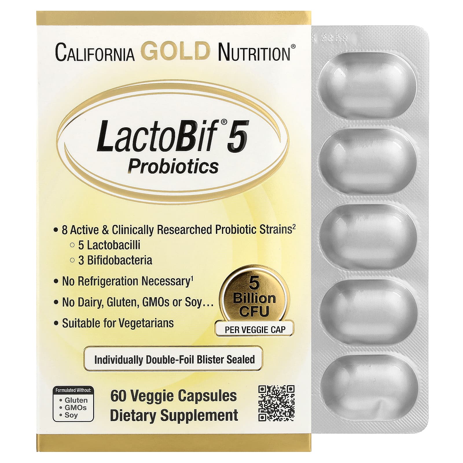 Пробиотик California Gold Nutrition LactoBif® 5, 5 млрд КОЕ, 60 растительных капсул — фото 8