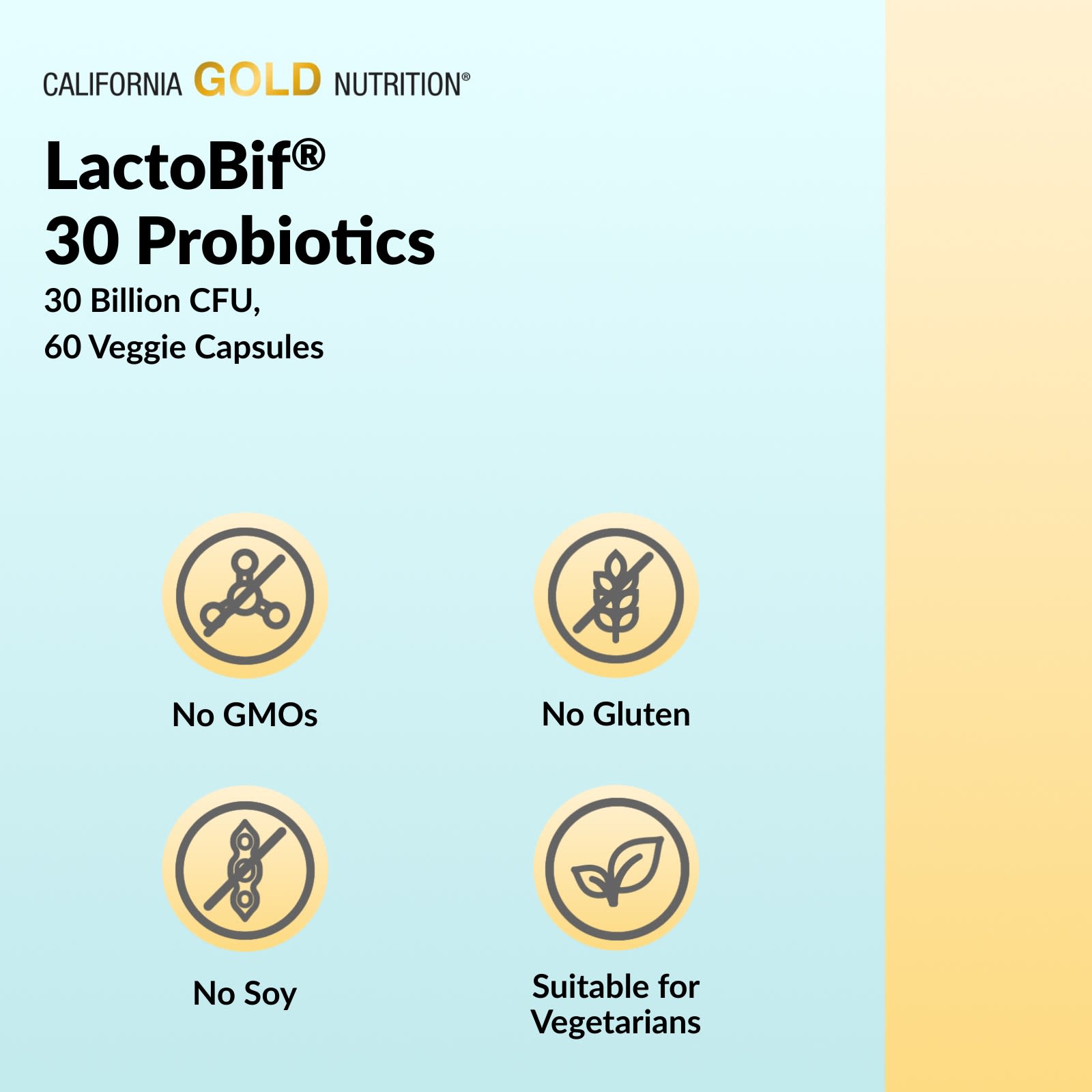 Пробиотик LactoBif® 30 California Gold Nutrition Probiotics, 30 млрд КОЕ, 60 растительных капсул — фото 4
