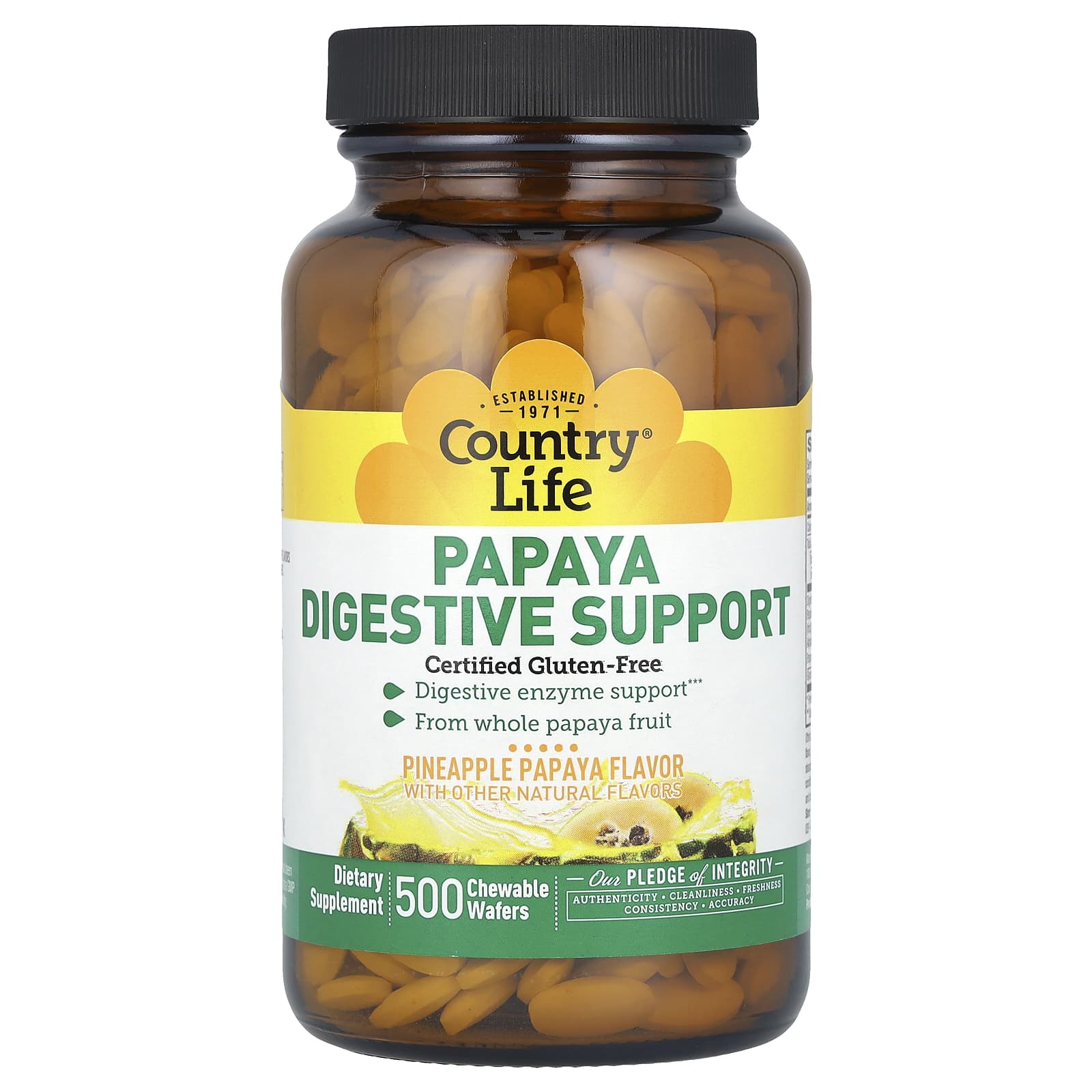Комплекс для пищеварения Country Life Papaya Pineapple Papaya, оттенок 500 Chewable Wafers