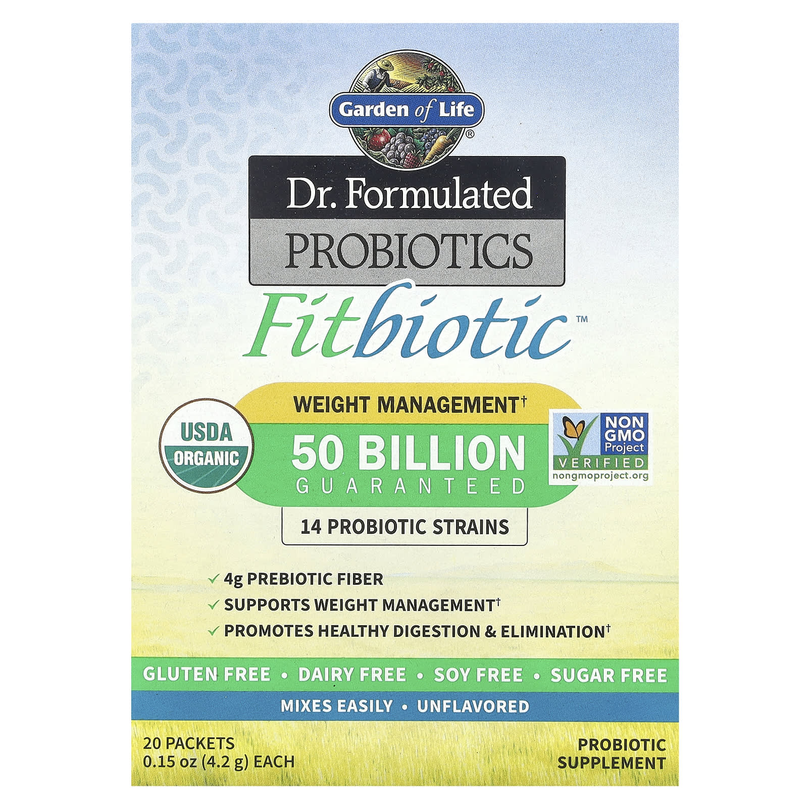Пробиотик Garden of Life Dr. Formulated Fitbiotic™, без вкуса, оттенок 20 Packets, 50 млрд КОЕ, 4.2 г, саше